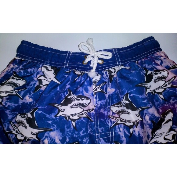 Boys Swim Trunks Lined Swim Shorts Boy's Size Large 12 / 14 Blue & Sharks, New - Picture 4 of 10